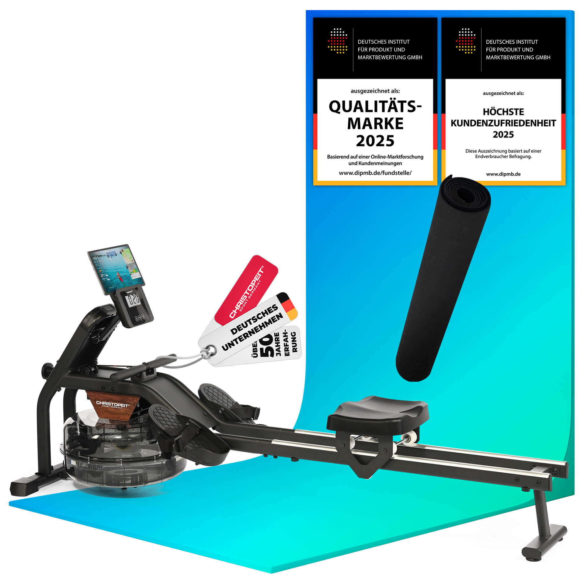 Christopeit - Rameur À Résistance À L'Eau - Siège Surélevé 120 Kg, Tapis Inclus - Garda - Rameur - Marron|noir - No Size - Decathlon