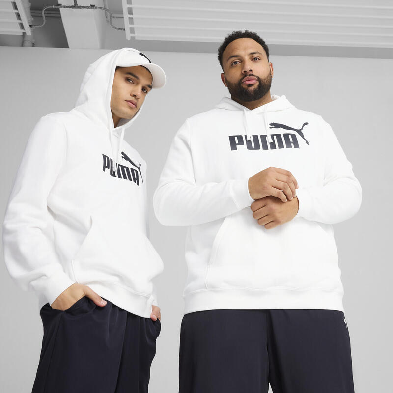 Pulover alergare bărbați glugă, buzunar frontal Essentials No. 1 Logo, alb PUMA