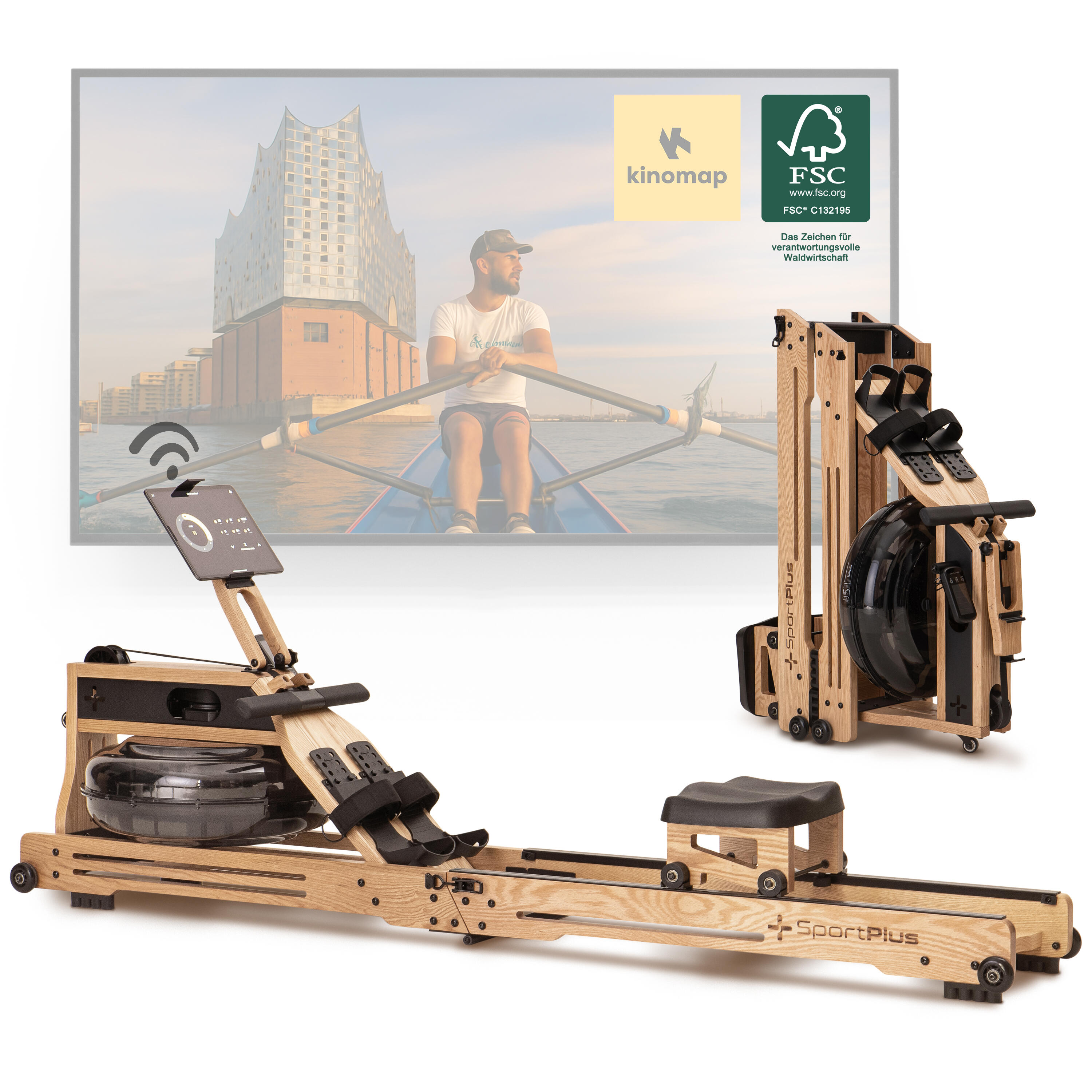 Sportplus - Rameur À Eau Pliable Sportplus En Chêne, Compatible Application, Ordinateur - Rameur - No Size - Decathlon
