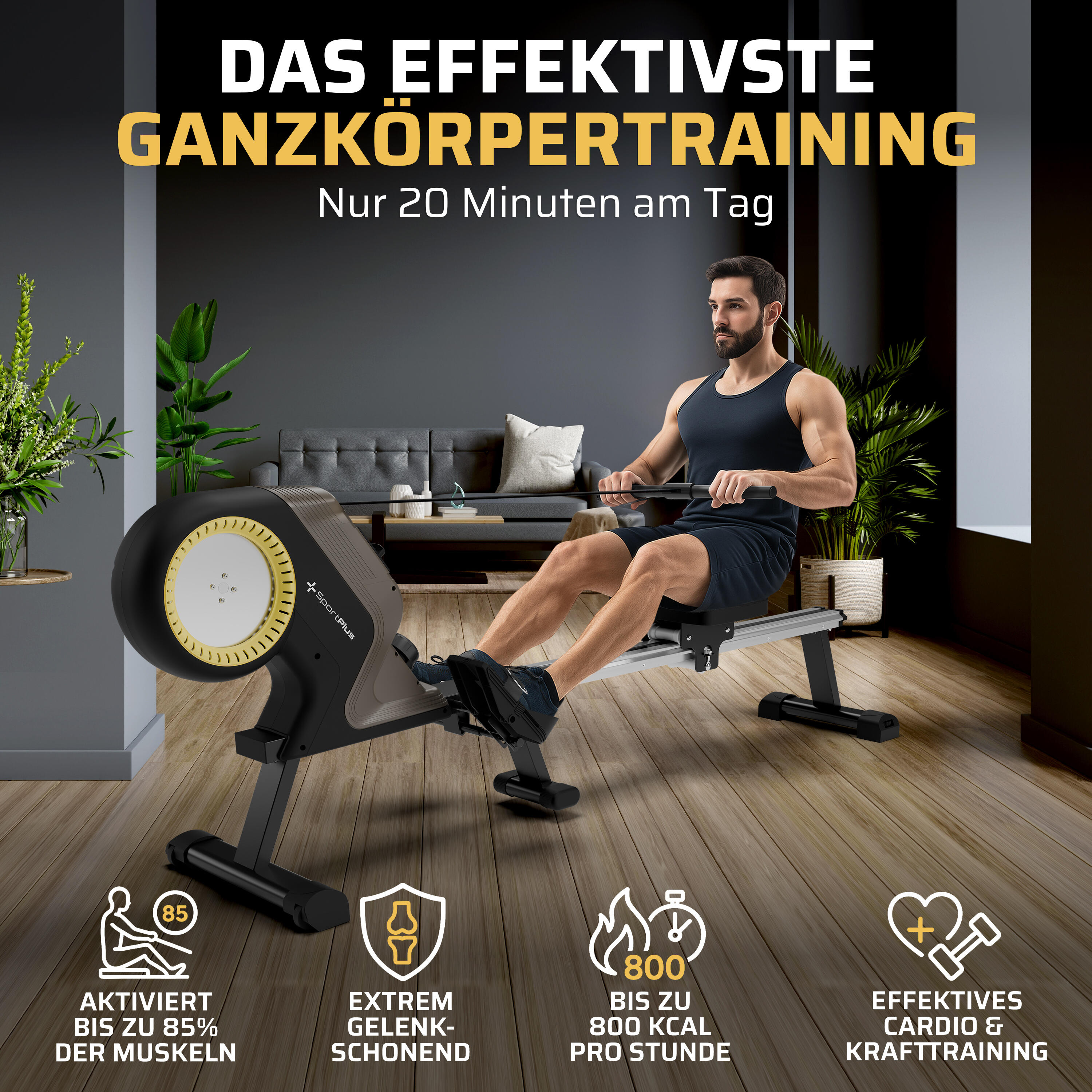 SportPlus Rudergerät mit 16 Widerstandsstufen, Magnetbremssystem & Klappfunktion 3/7
