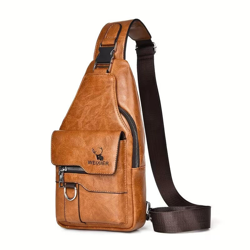 NNETM Mens Wear-Resistant PU Leather Crossbody Chest Bag