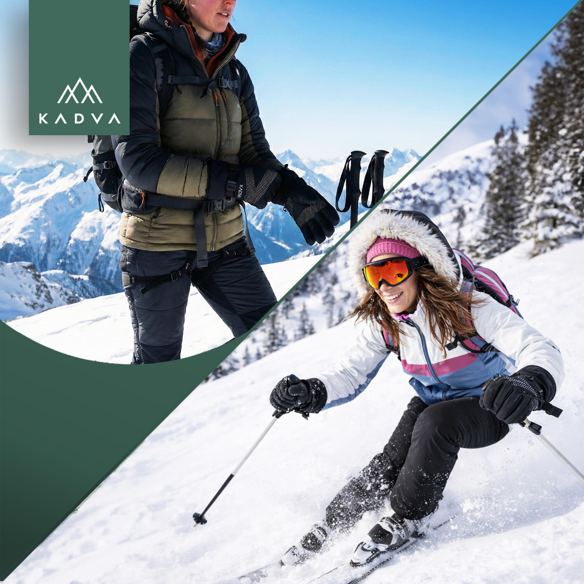 Luvas de esqui femininas KADVA Mountain Flow Pro couro 3M Thinsulate 6/7