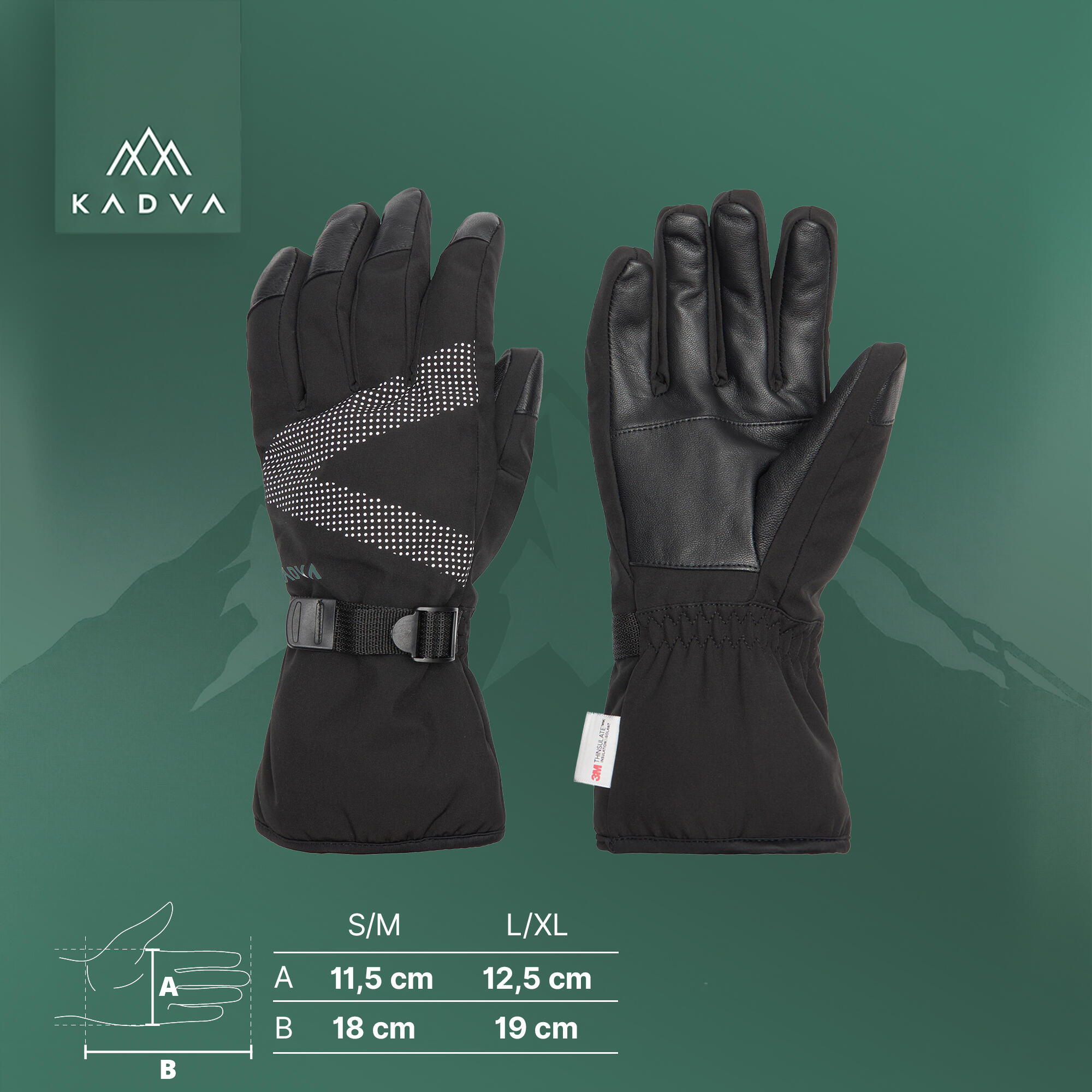 Luvas de esqui KADVA Mountain Flow Pro couro 3M Thinsulate 2/7