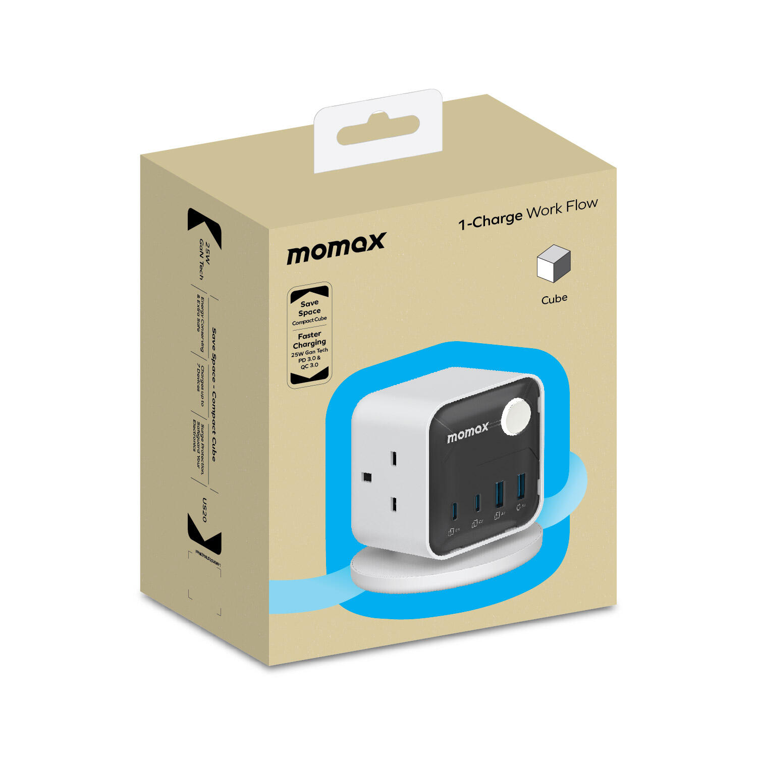 1-Charge Work Flow 3-Outlet Power Cube with USB (White)