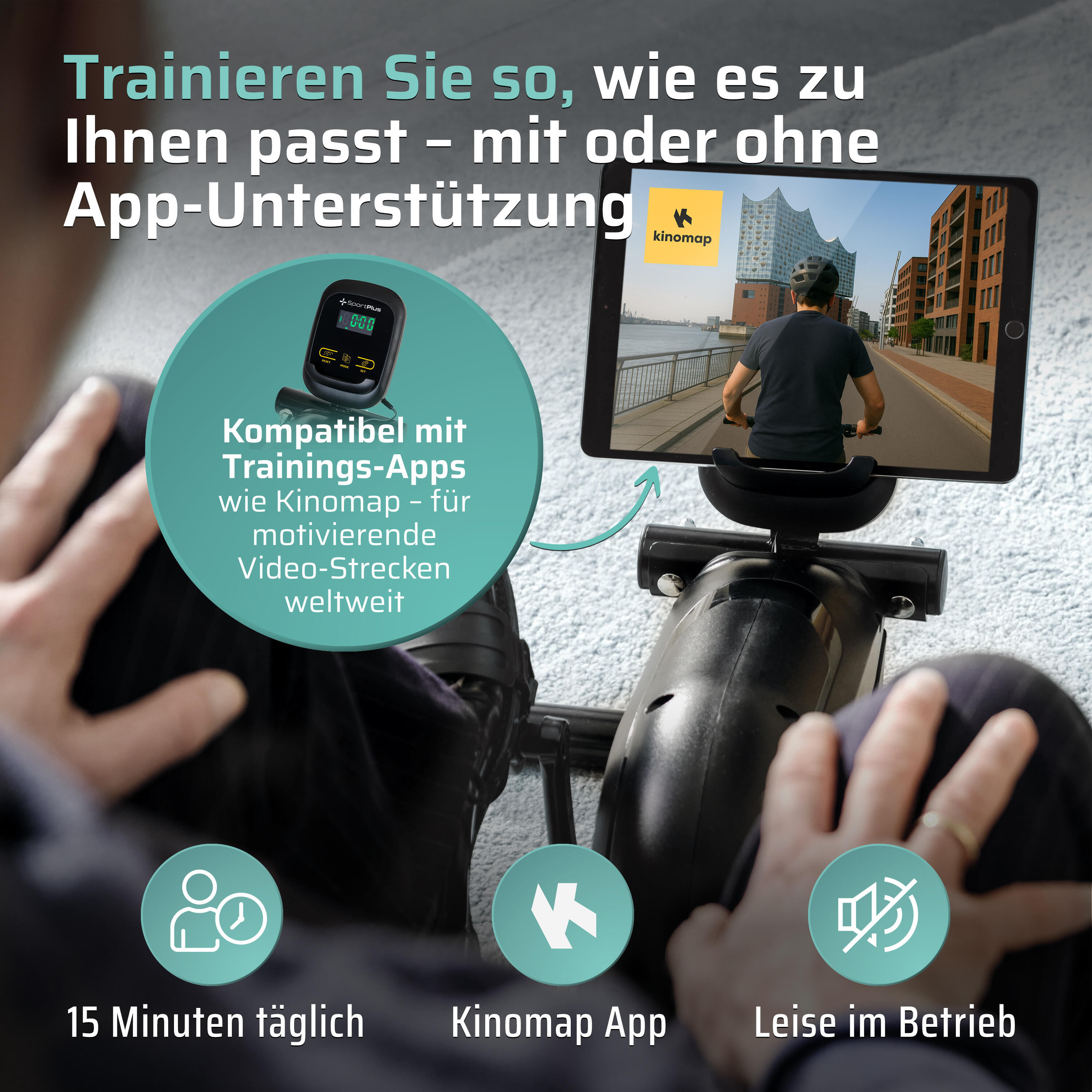 SportPlus Mini-Heimtrainer – Pedaltrainer Schwarz mit App & 8 Widerstandsstufen 3/8