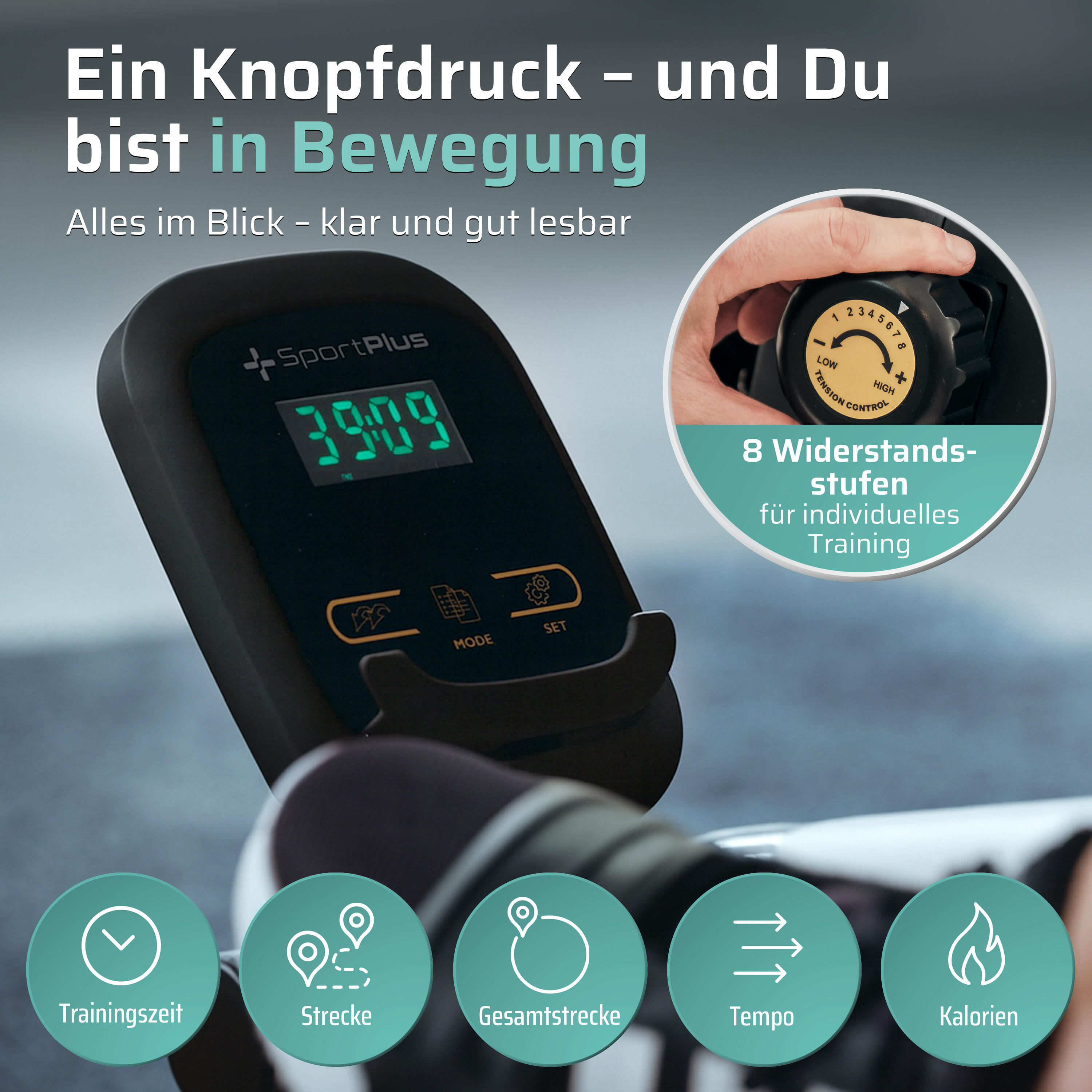 SportPlus Mini-Heimtrainer – Pedaltrainer Schwarz mit App & 8 Widerstandsstufen 2/8