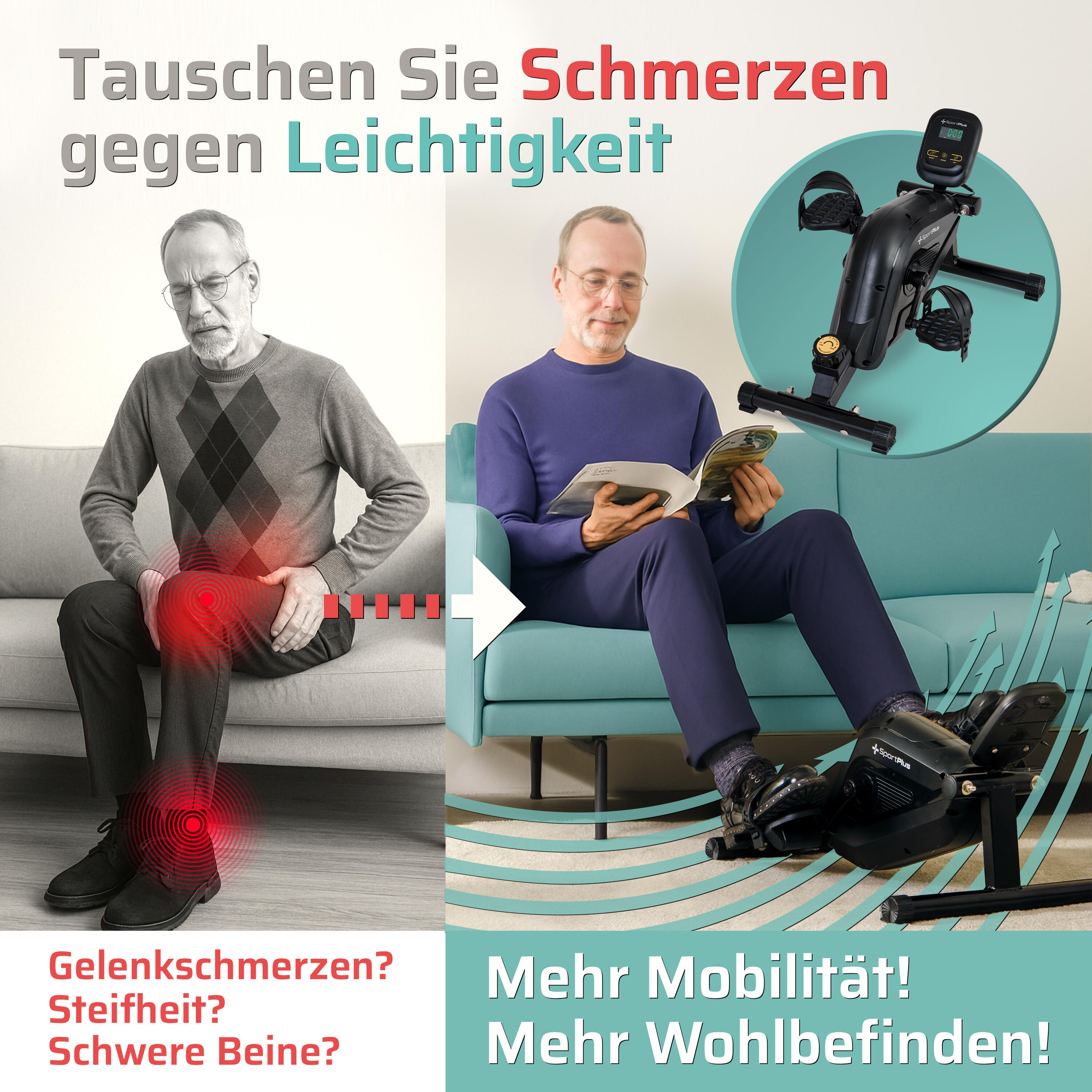 SportPlus Mini-Heimtrainer – Pedaltrainer Schwarz mit App & 8 Widerstandsstufen 5/8