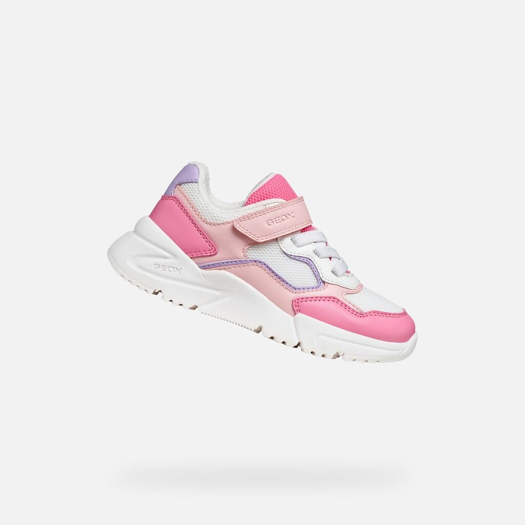 Geox - Baskets Fille J Loftus Girl Saumon/blanc - Chaussures De Sport - Blanc|rose - Decathlon