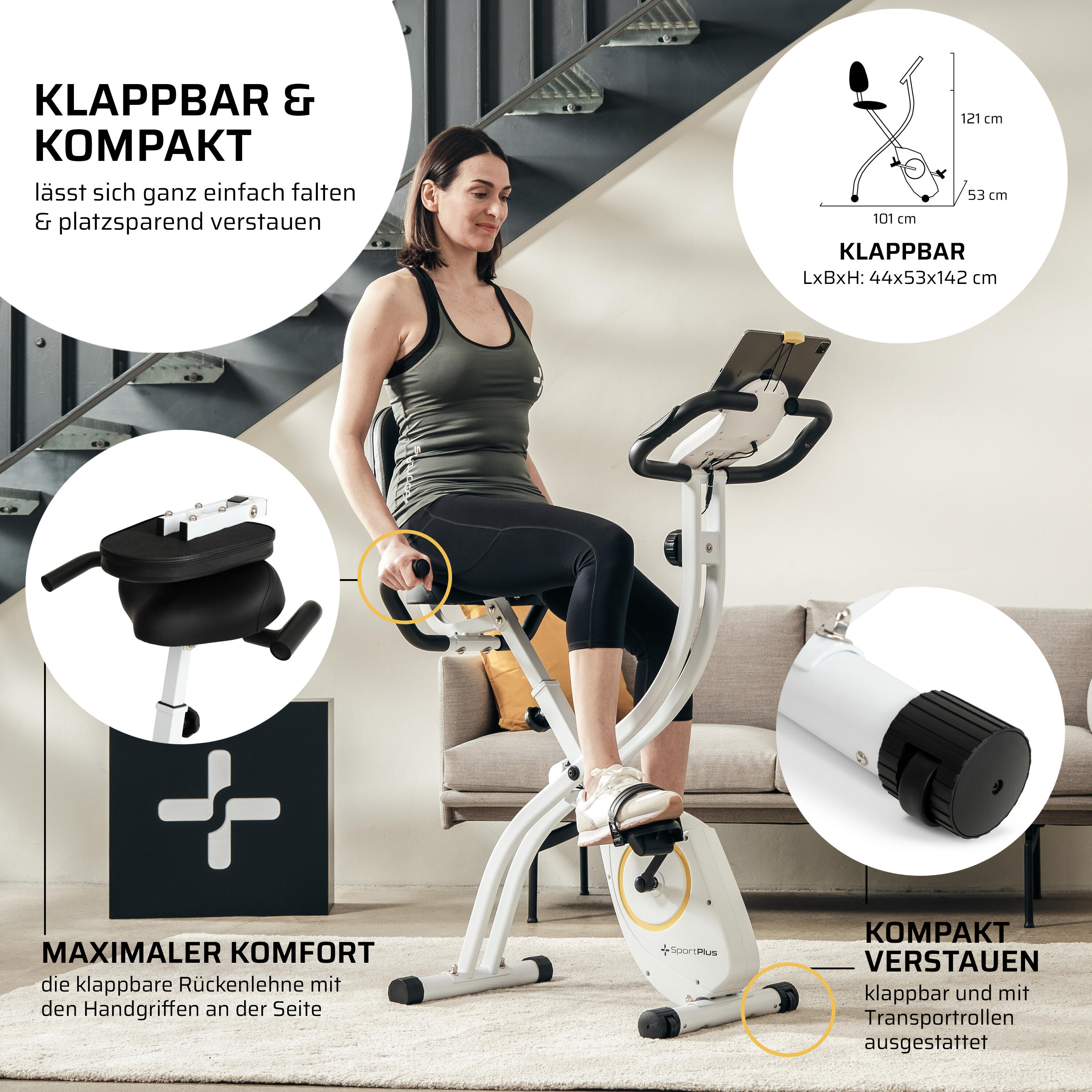 SportPlus Klappbares S-Bike mit Magnetbremse, Rückenlehne & App-Kompatibilität 3/8