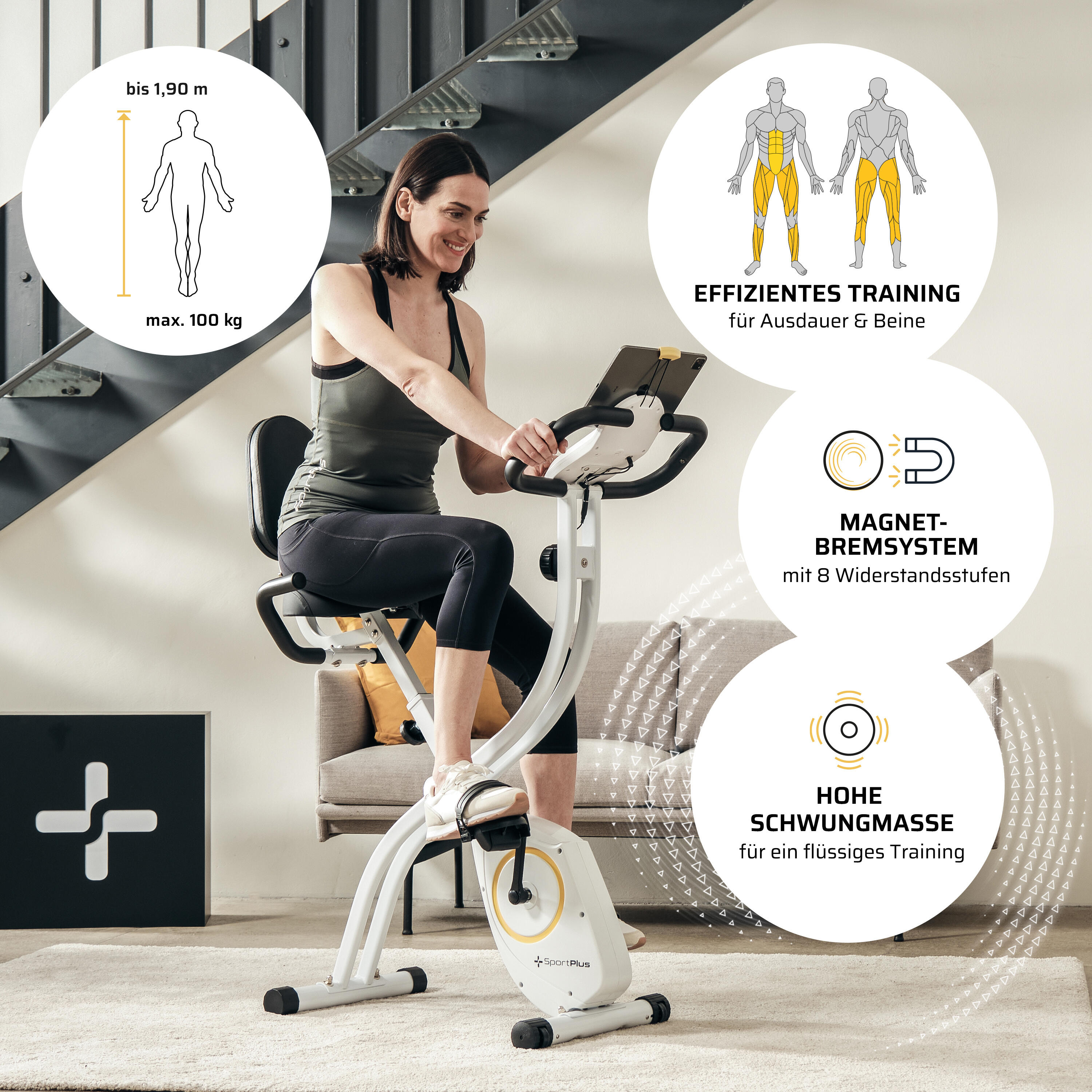 SportPlus Klappbares S-Bike mit Magnetbremse, Rückenlehne & App-Kompatibilität 2/8