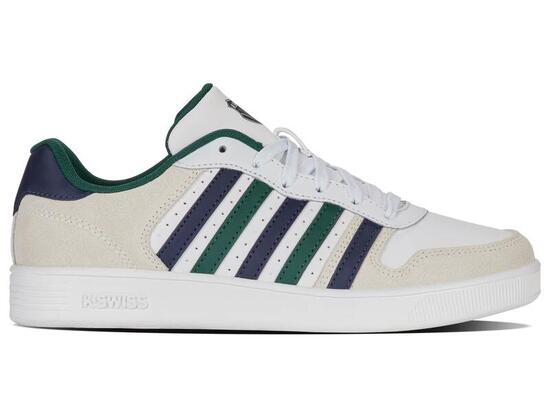 K-SWISS Court Palisades basket basse femme, blanc - vert sapin, bleu foncé