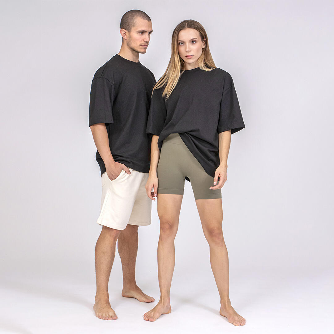 T-shirt unisex oversize cotone pre post allenamento tempo libero Nera 4/5