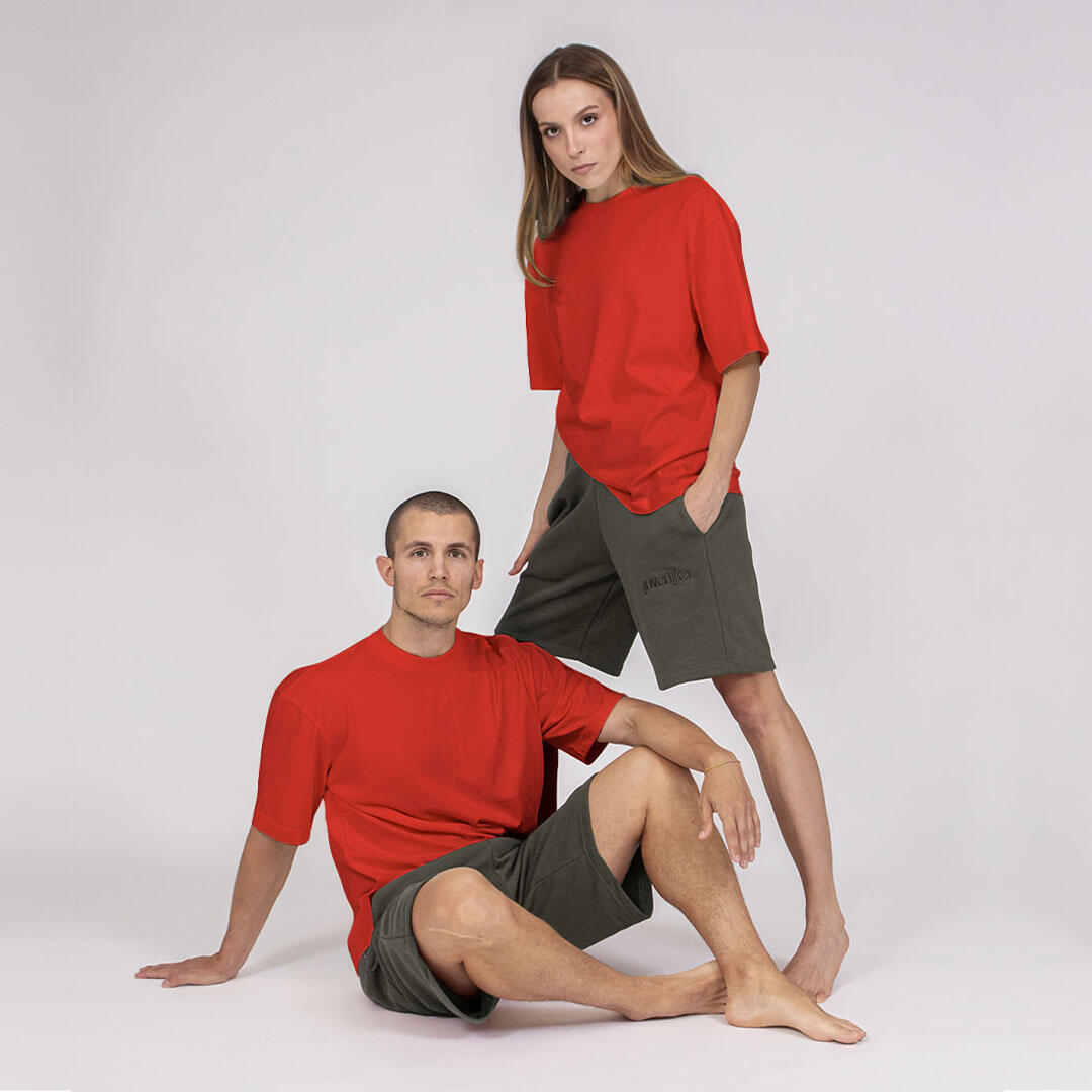 T-shirt unisex oversize cotone pre post allenamento tempo libero Rossa 5/5