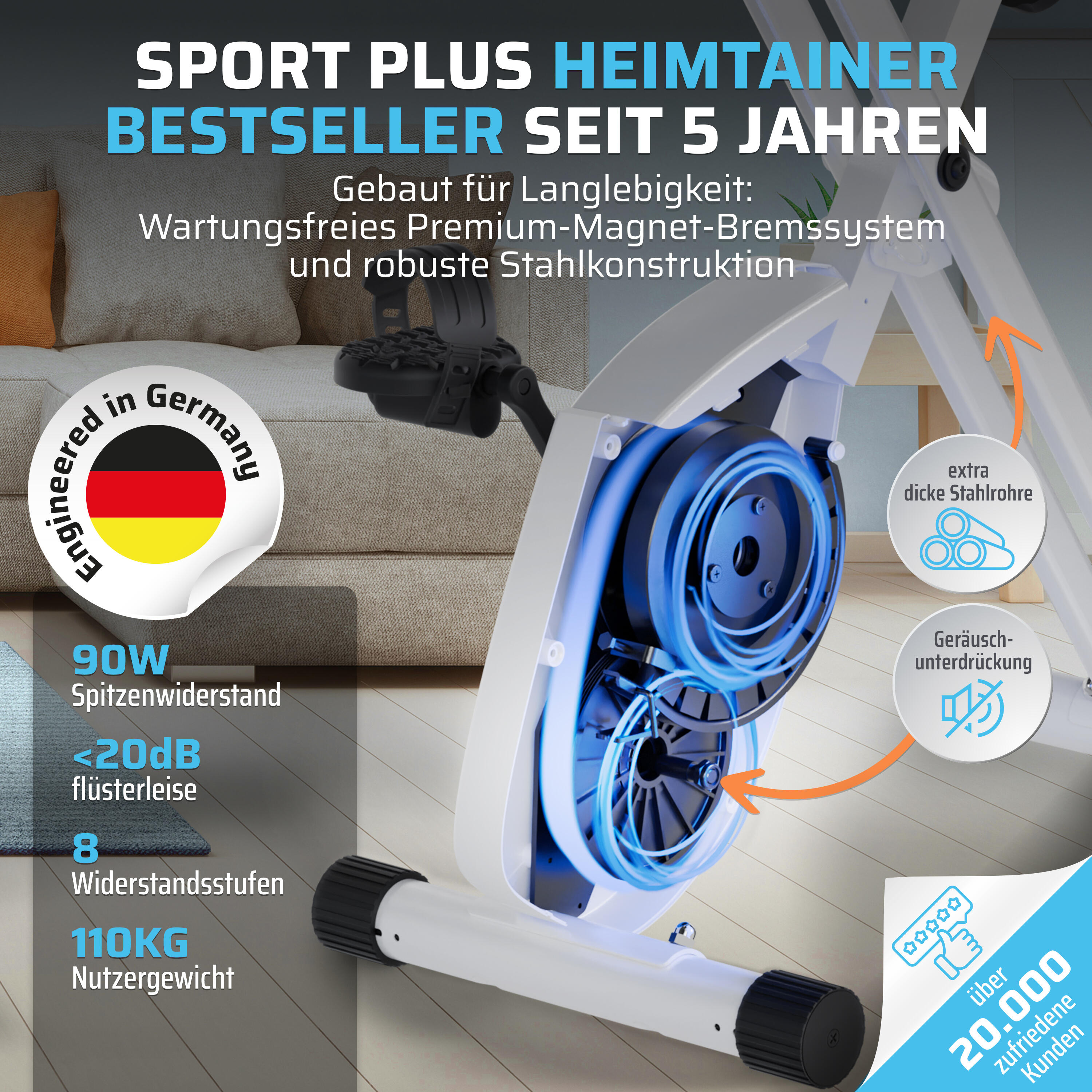 SportPlus X-Bike Heimtrainer klappbar, 8 Widerstandsstufen, App-kompatibel 2/5