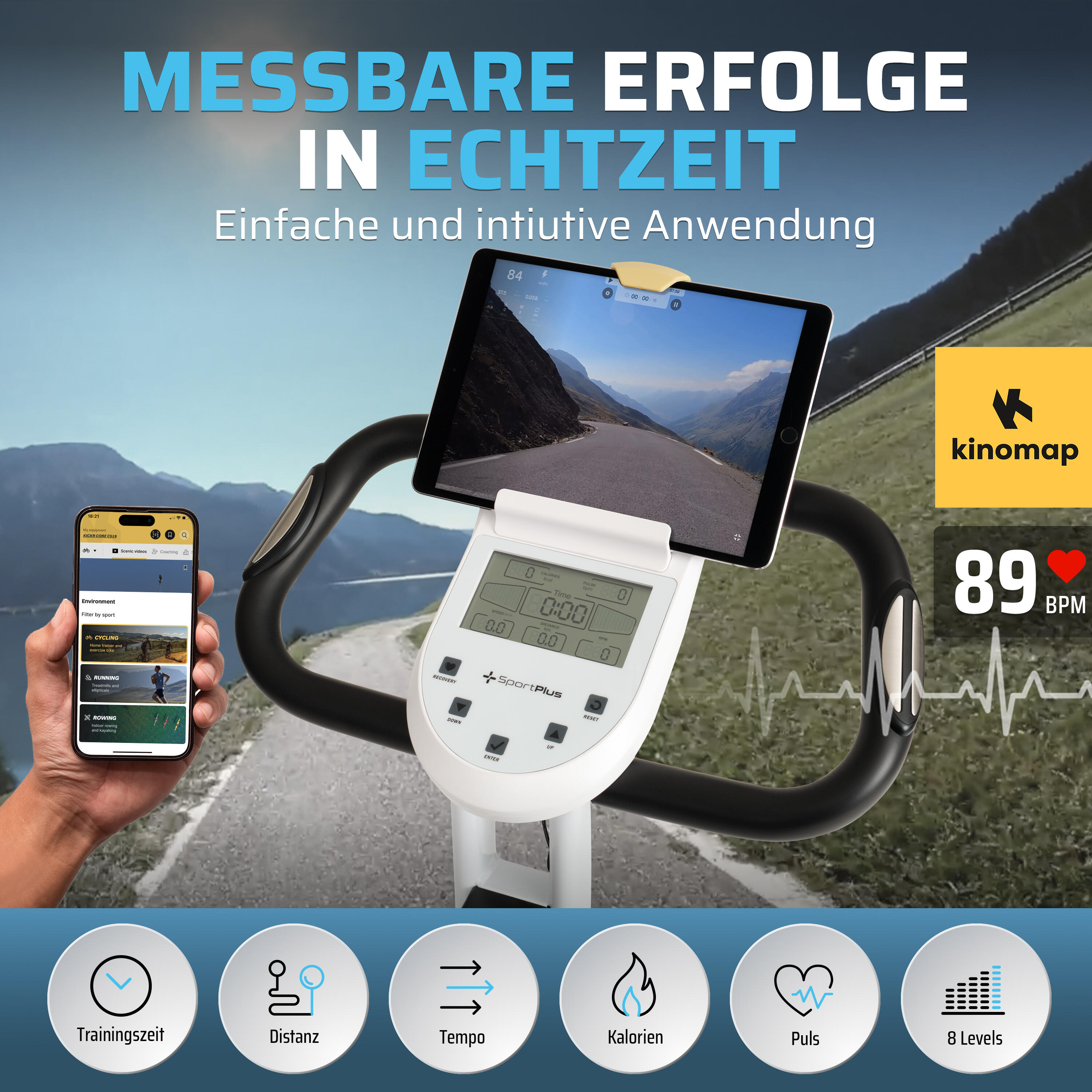 SportPlus X-Bike Heimtrainer klappbar, 8 Widerstandsstufen, App-kompatibel 5/5