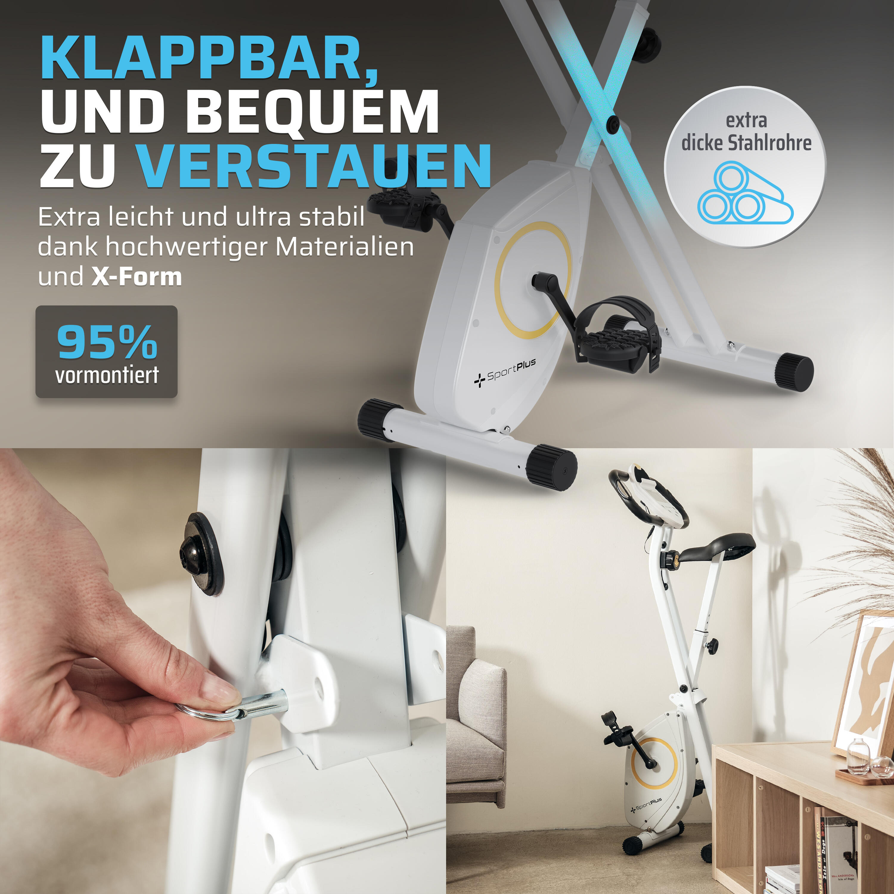 SportPlus X-Bike Heimtrainer klappbar, 8 Widerstandsstufen, App-kompatibel 4/5