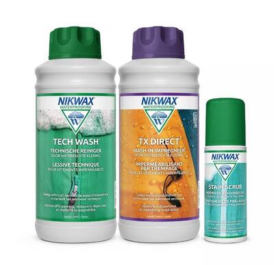 Nikwax voordeelpakket - tech wash 1l & tx.direct 1l & stain scrub 125ml - 3-pack