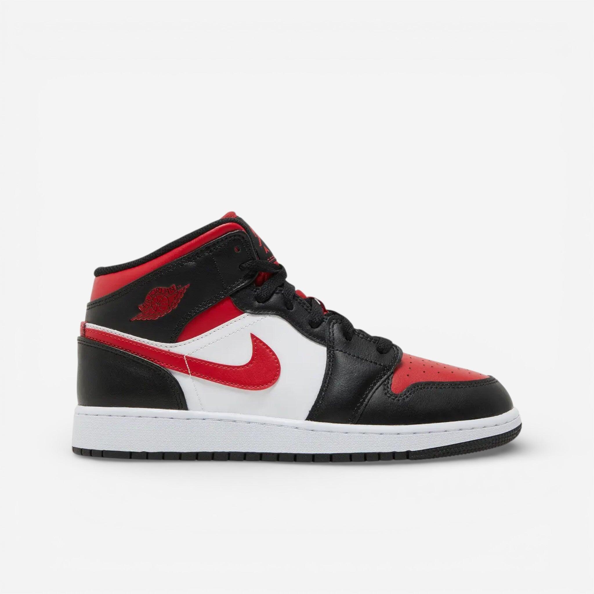 Jordan - Nike Air Jordan 1 Mid Bred Toe Black Fire Red White (gs) - Baskets - Blanc - Decathlon