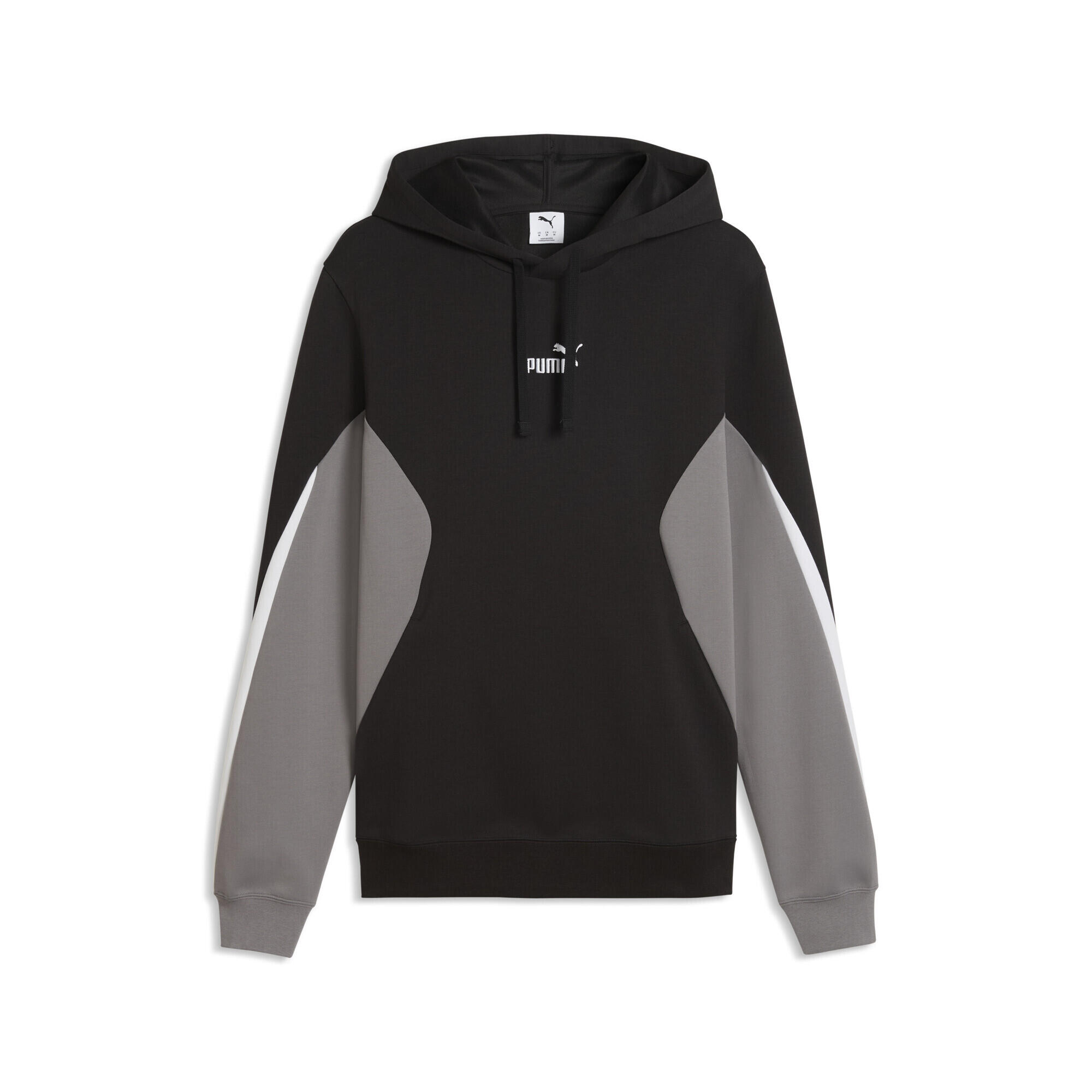 Pulover alergare bărbați cu glugă Essentials Colourblock, negru și gri PUMA