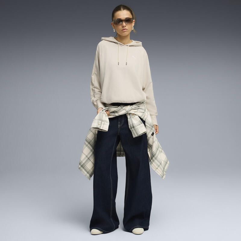 Pulover alergare femei cu glugă oversize Her, negru PUMA