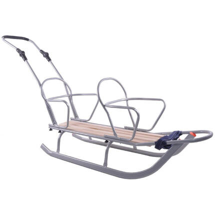 Sanki metalowe dla dzieci podwójne oparcia szare z prowadnikiem
