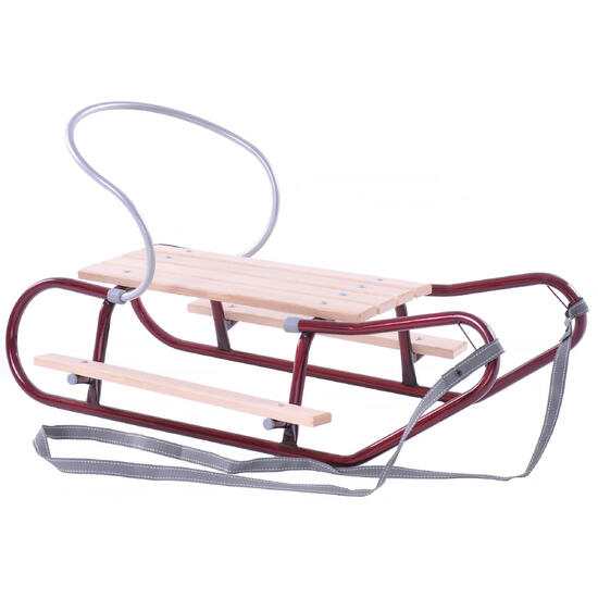 Sanki metalowe z oparciem i podnóżkami bordowe