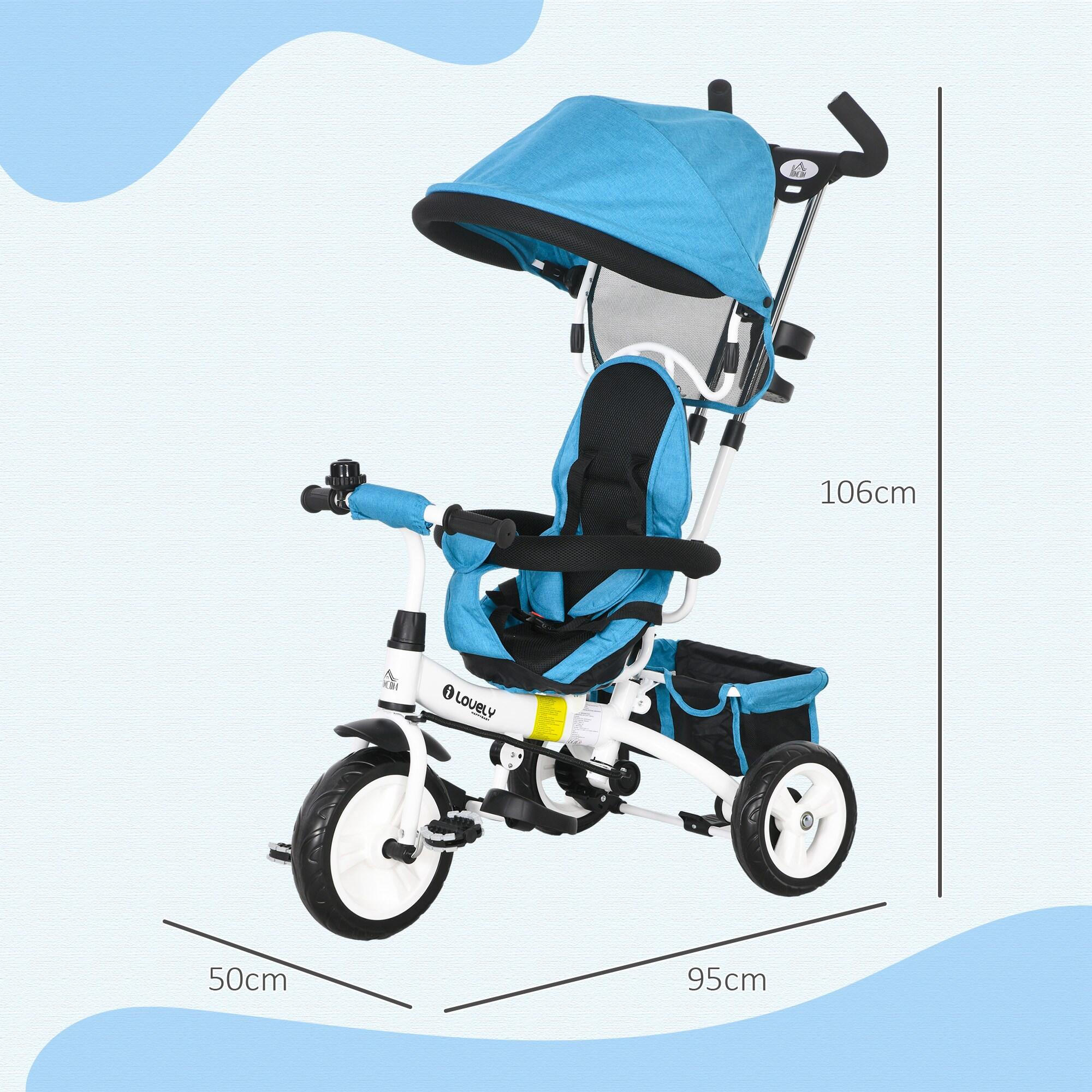 Triciclo para Bebés HOMCOM 95x50x106 cm Azul 3/8