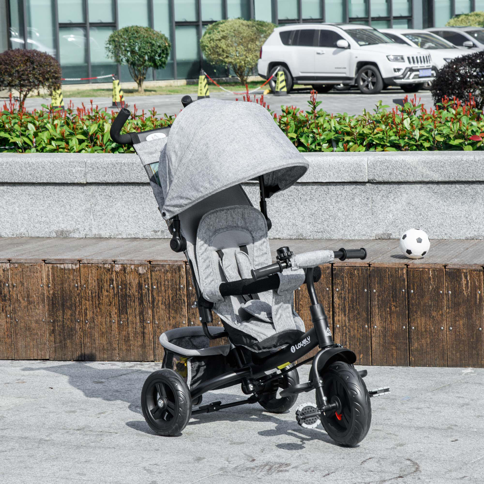 Triciclo para bebés 102x49x102 cm cinzento 2/7