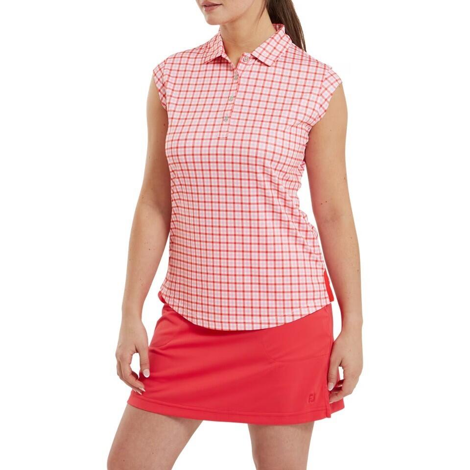 Polo Golf Footjoy Gingham Print interlock Mujer Rojo 2/3