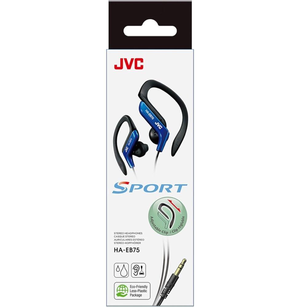 JVC HA-EB75-AN-U Écouteurs Clip Oreille Sport Bleu - Réglables 5 Positions - Résistants Transpiration Éclaboussures - Basses Puissantes