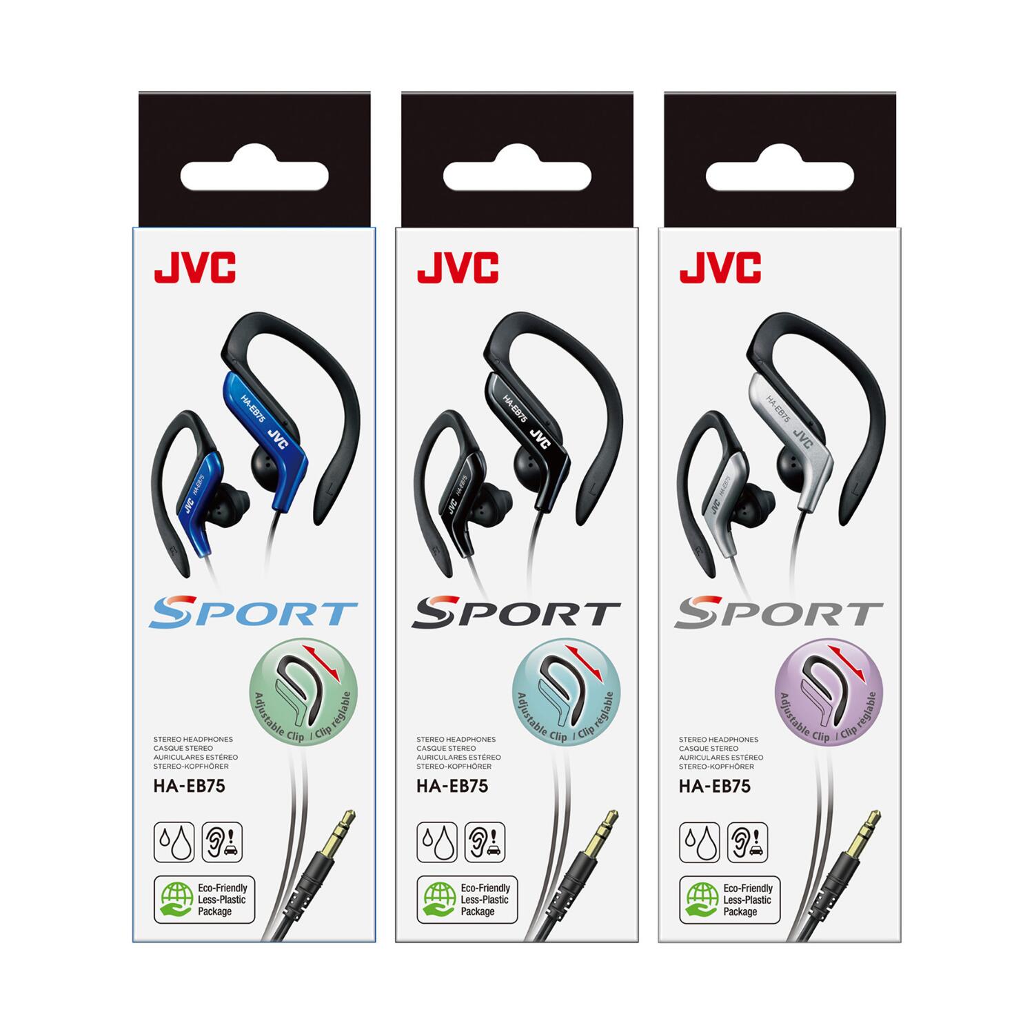 Auriculares Deportivos JVC HA-EB75 de Clip, Sonido Potente, Cable 1,2m Negro 3/4
