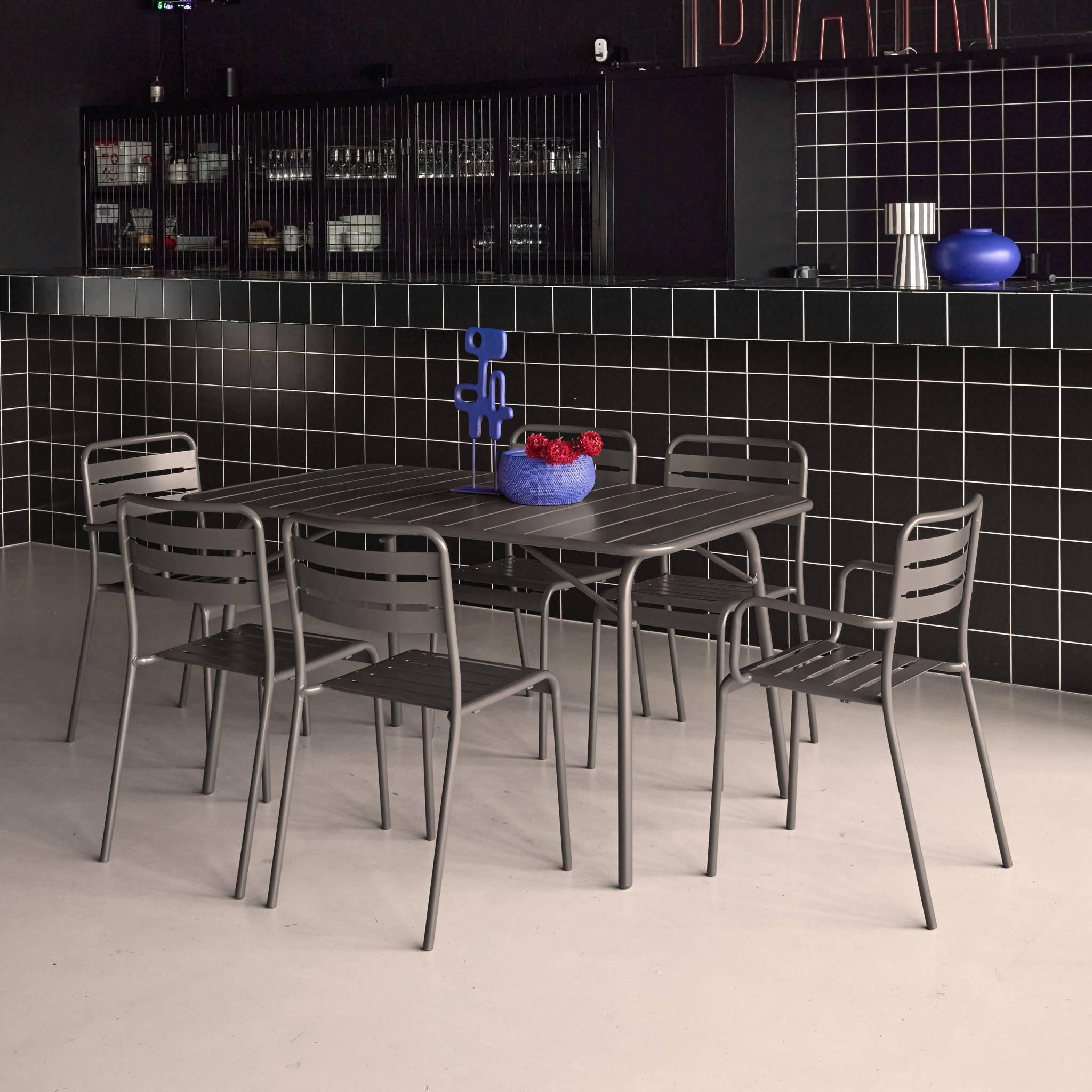 Mesa de jardim dobrável de metal 2 poltronas 4 cadeiras, Antracite 3/6