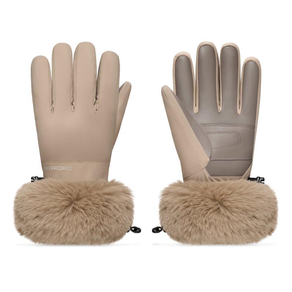 Men & Women faux fur retro ski gloves Langlauf Camel Beige 3/6