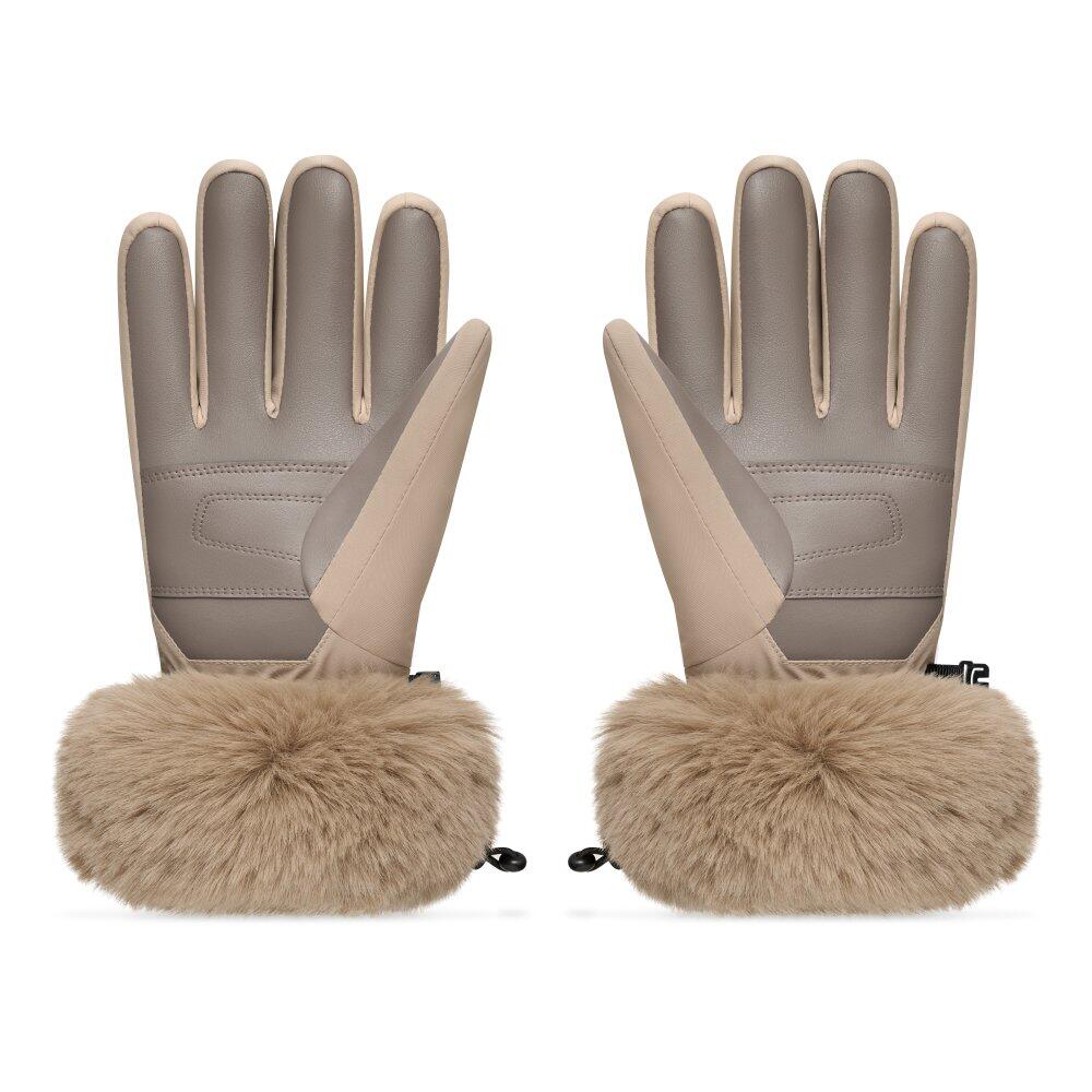 Men & Women faux fur retro ski gloves Langlauf Camel Beige 2/6