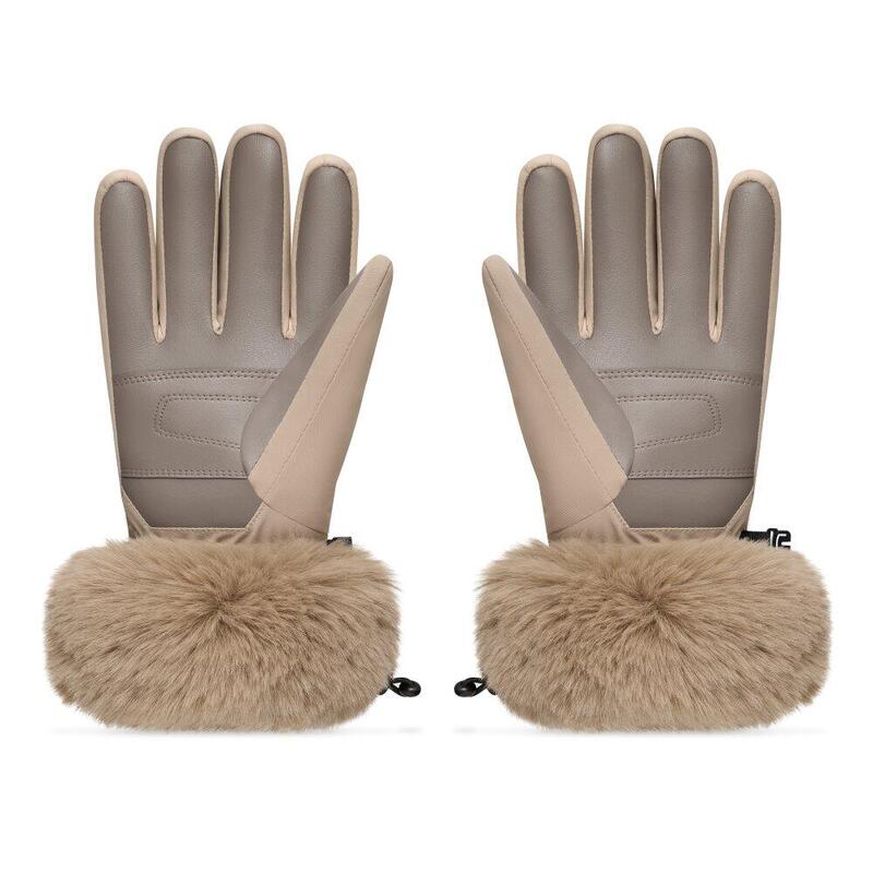 Mănuși de schi retro din blană artificială Langlauf Camel Bej