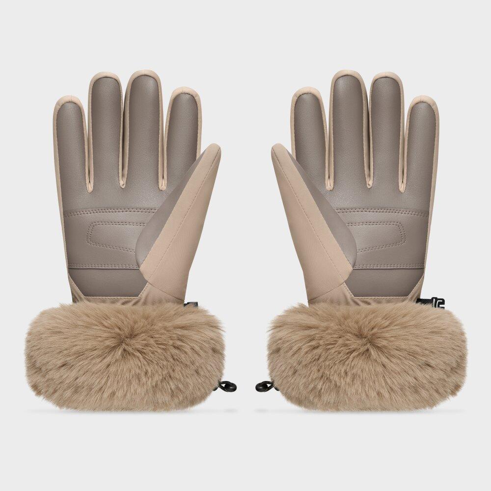 Men & Women faux fur retro ski gloves Langlauf Camel Beige 5/6