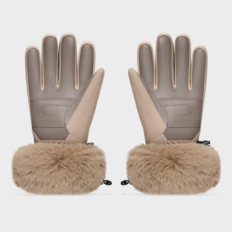 Mănuși de schi retro din blană artificială Langlauf Camel Bej
