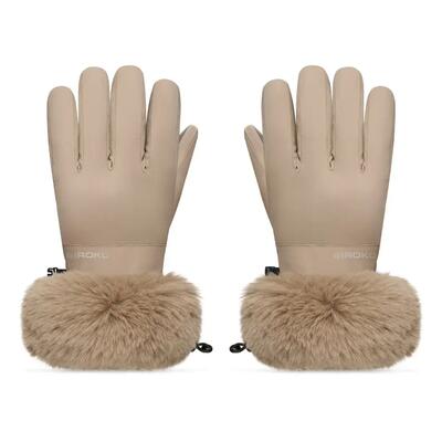 Heren en dames skihandschoenen met imitatiebont langlauf camel beige