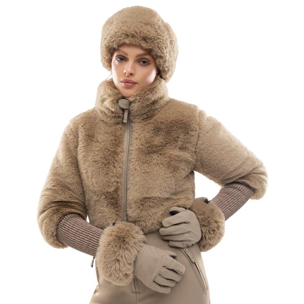 Men & Women faux fur retro ski gloves Langlauf Camel Beige 4/6