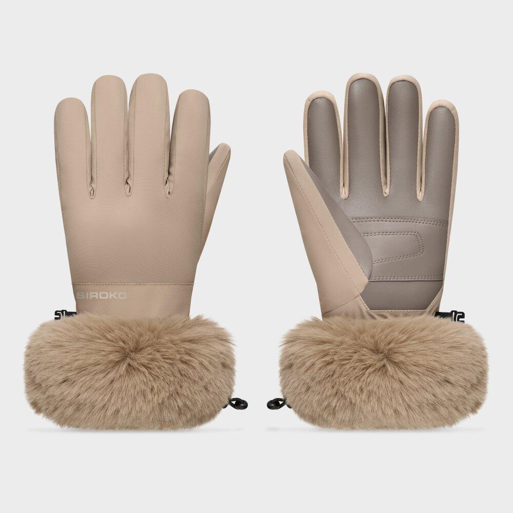 Men & Women faux fur retro ski gloves Langlauf Camel Beige 6/6
