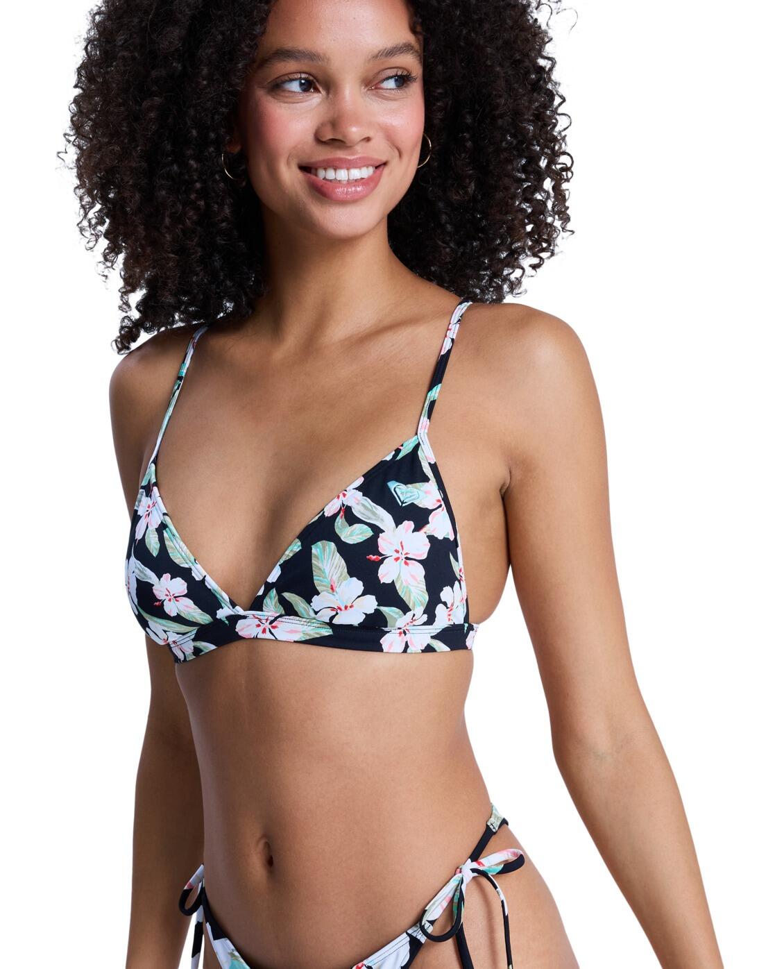 Top de bikini triangular PRINTED ESSENTIALS FIXED TRI Negro Mujer 3/4