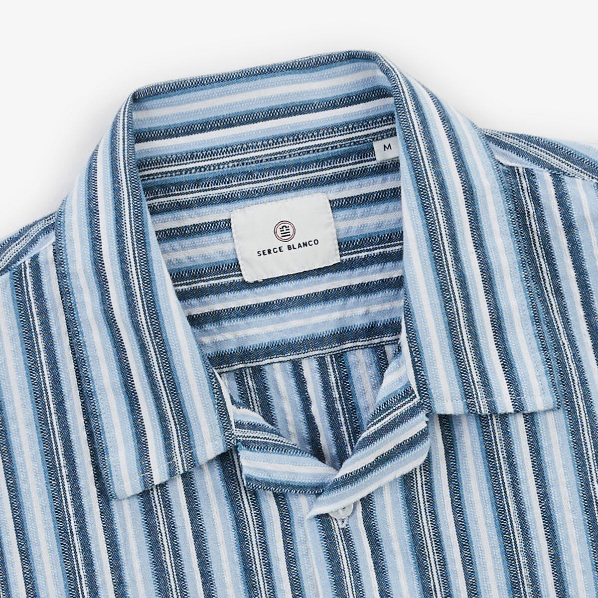 Camicia a maniche corte in cotone Caracas a righe blu navy 4/6