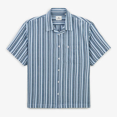 Korte mouwen overhemd van caracas-katoen met marineblauwe strepen