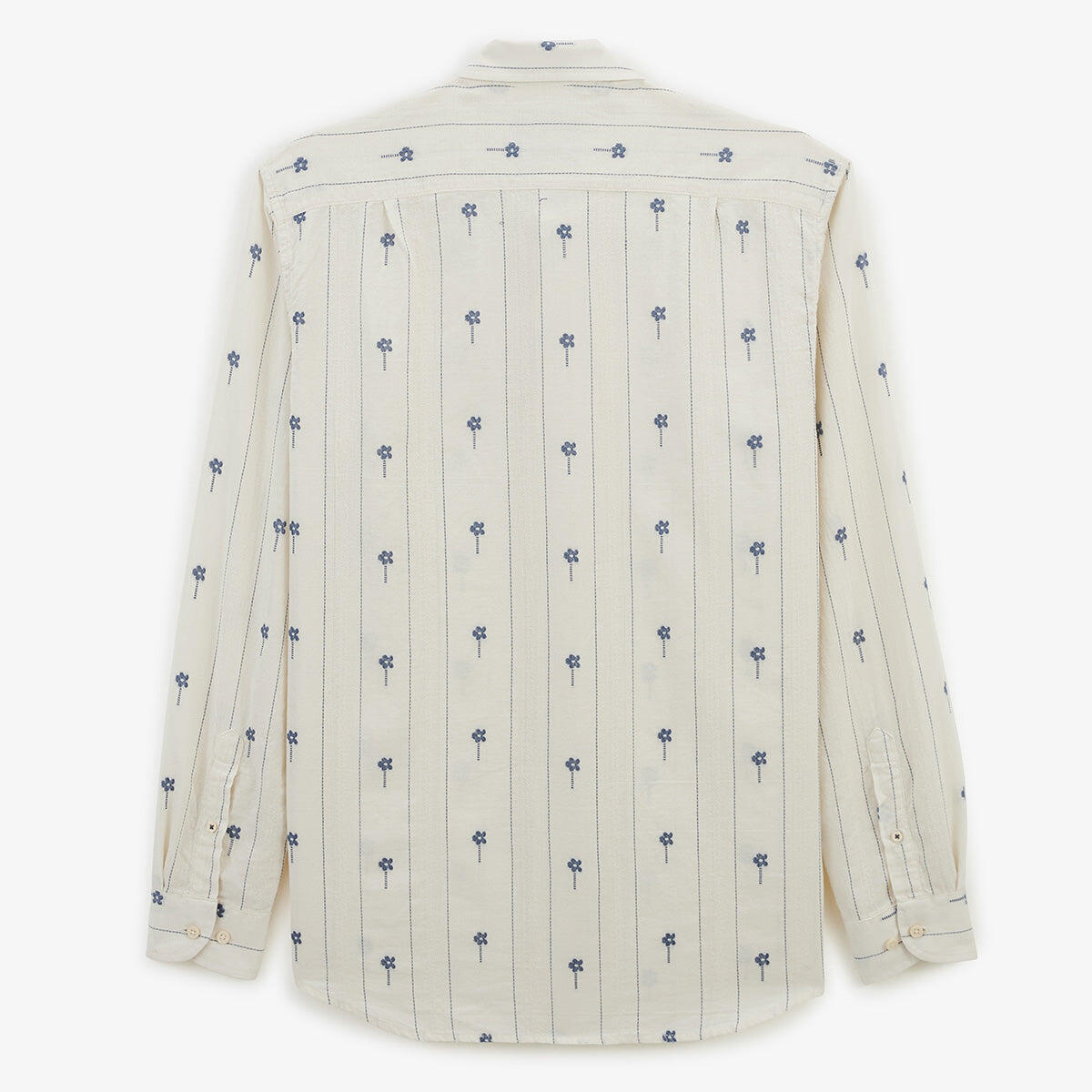 Camicia a maniche lunghe in cotone jacquard bianco con fiori ricamati 3/6