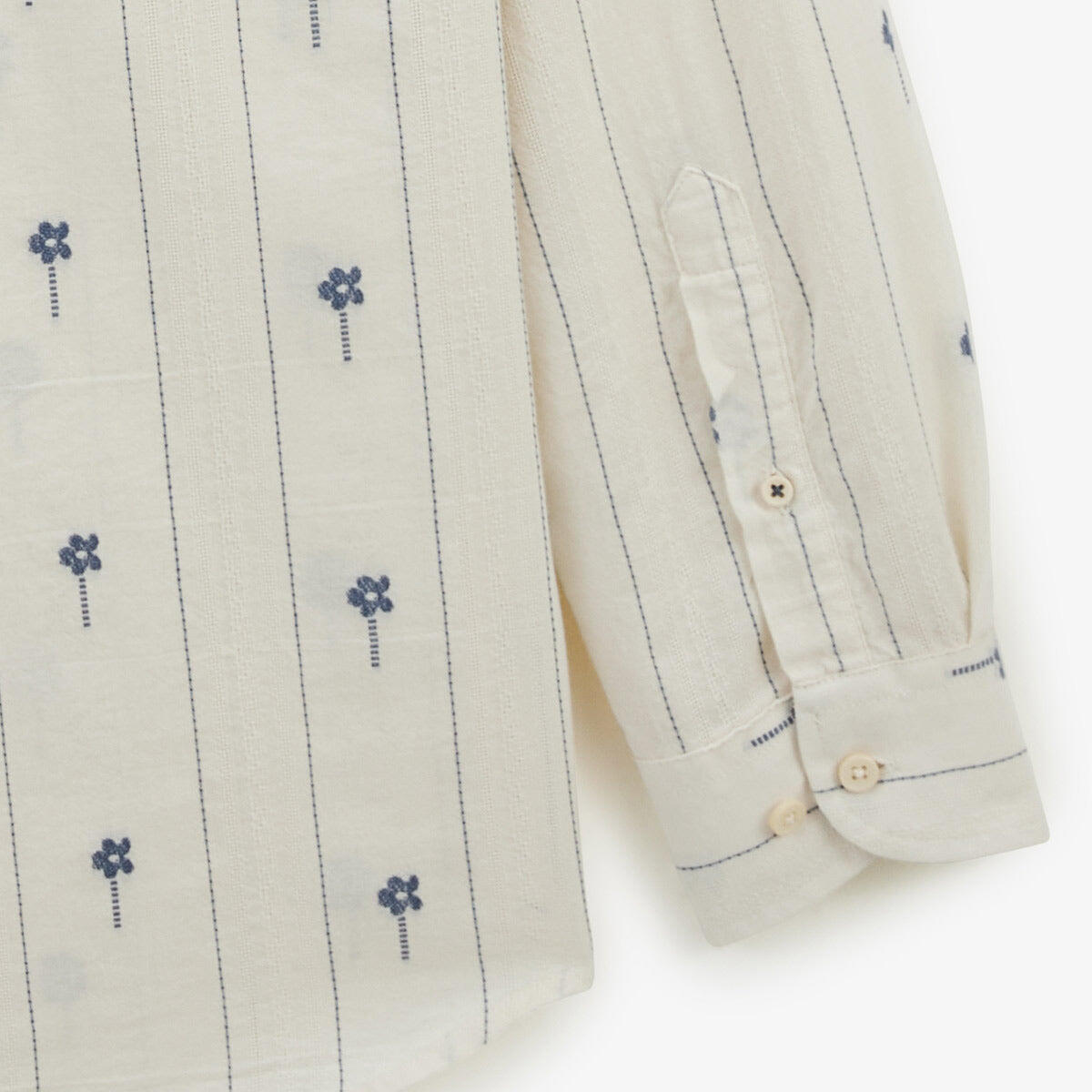 Camicia a maniche lunghe in cotone jacquard bianco con fiori ricamati 6/6