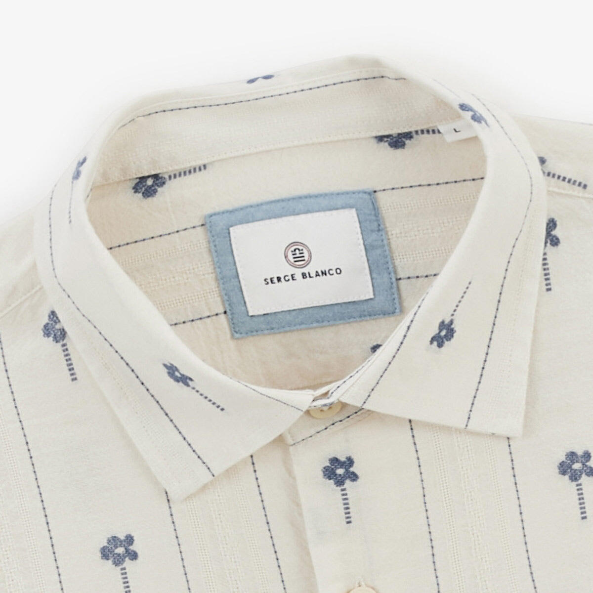 Camicia a maniche lunghe in cotone jacquard bianco con fiori ricamati 5/6