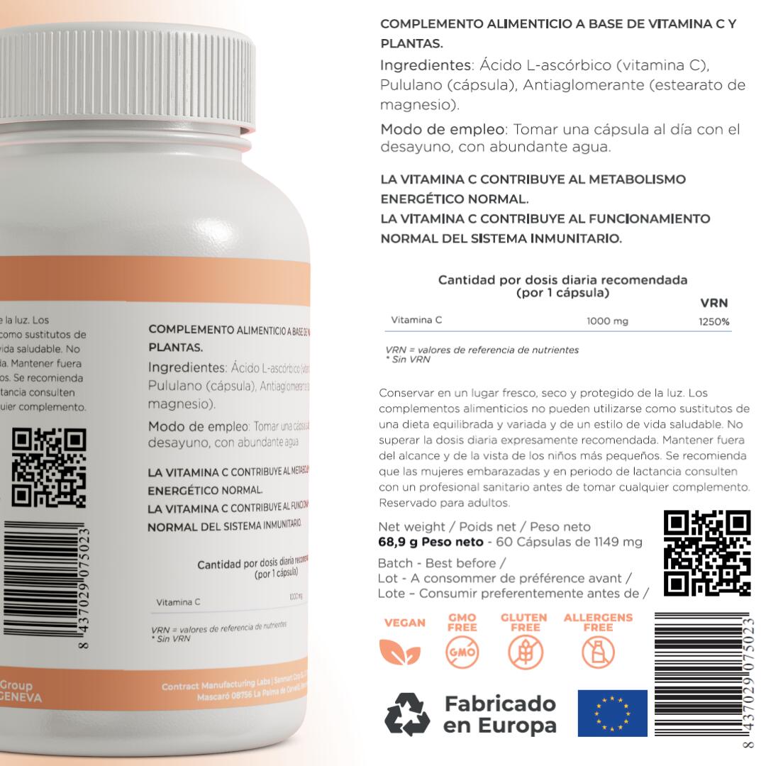 Vitamine C 1000 mg Gélules Immunité Énergie 60 unités. 6/7