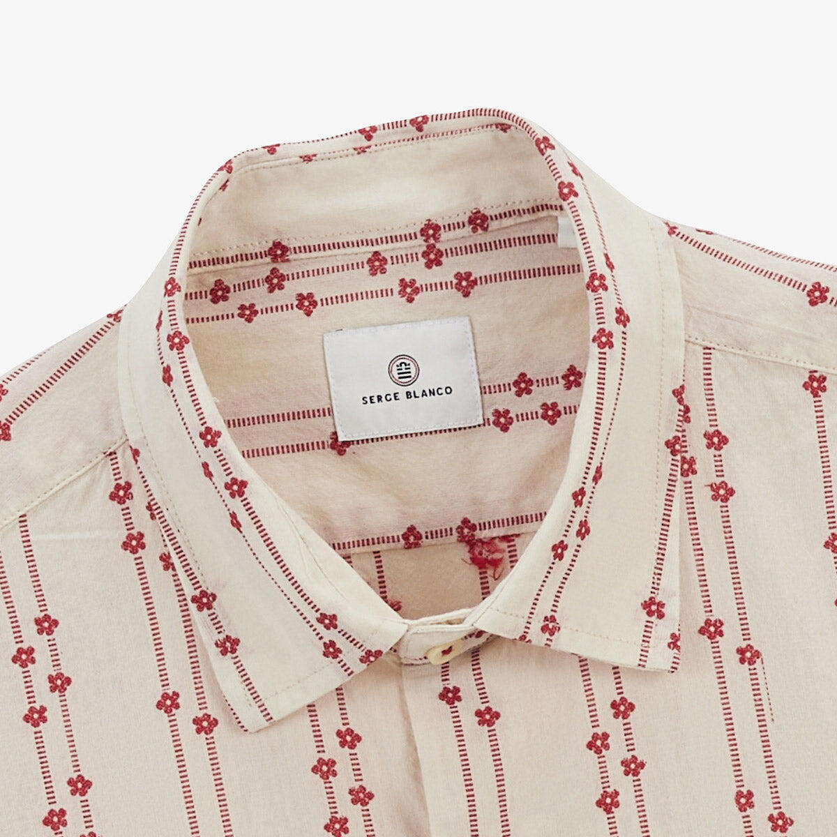 Camisa jacquard de manga corta con flores bordadas en algodón blanco 5/6