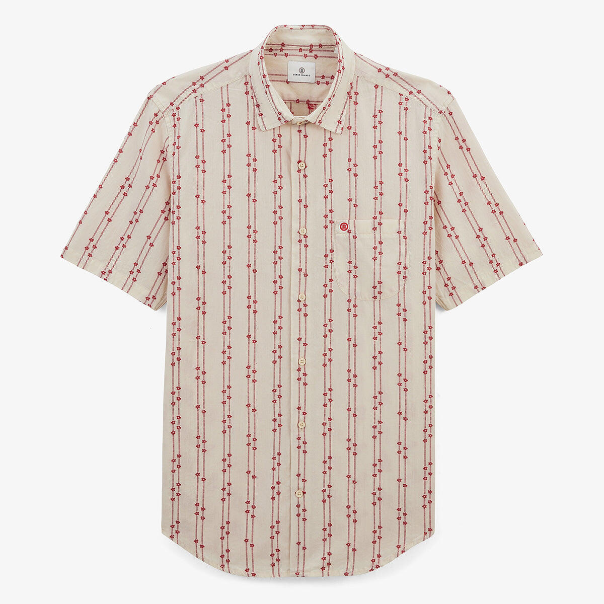 Serge Blanco - Chemise Jacquard Manches Courtes Avec Fleurs Brodées En Coton Blanche - Chemise Manches Courtes - Rouge - Decathlon