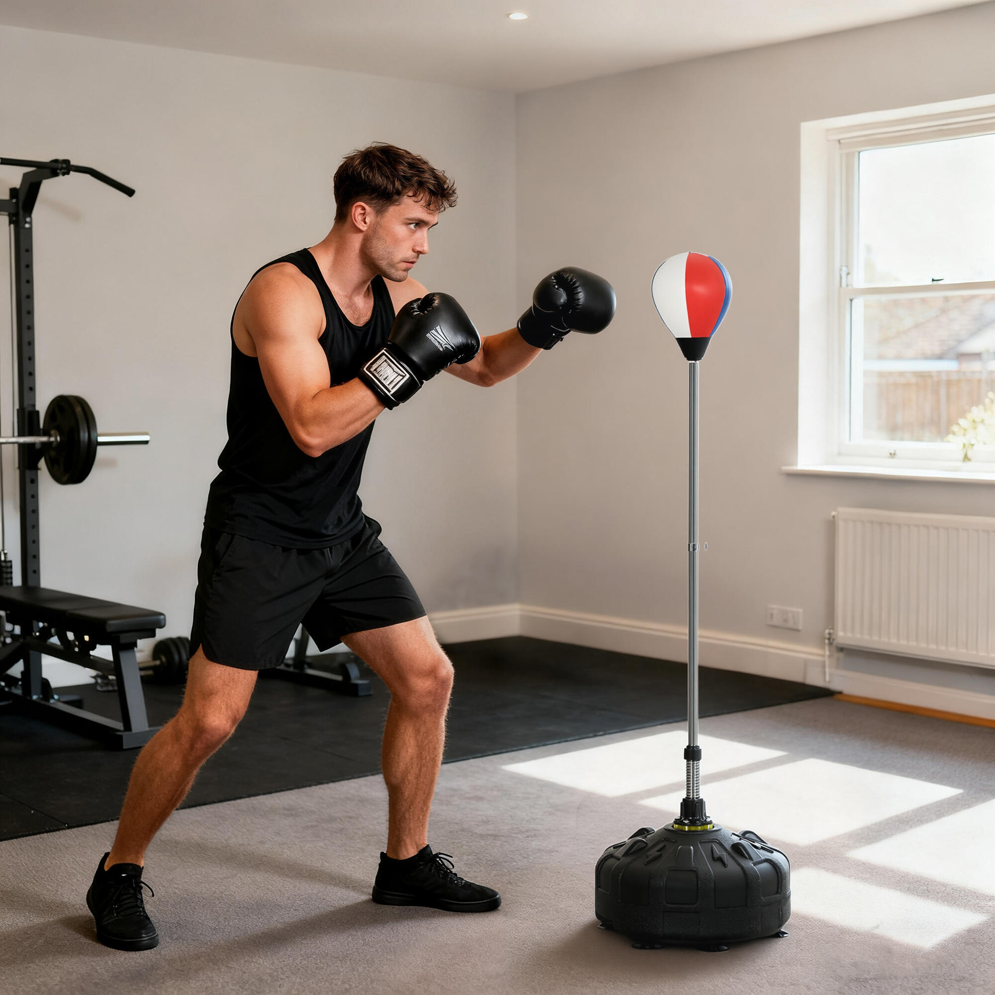 SPORTNOW Punching Ball da Terra Base Riempibile Altezza Regolabile 147-165 cm 2/8